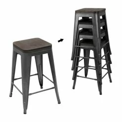 Lot De 4 Tabourets De Bar Industriel Empilable Chaise Haute De Bar 66.5cm Metal Et Bois 150 Kg Pour Cuisine Bistrot Salle à Ma - Avis / Test