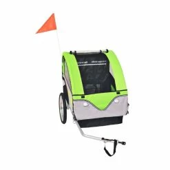 PRIMEL Remorque De Vélo Pour Enfants Gris Et Vert Tissu Oxford + Cadre En Acier 30 Kg 137 X 77 X 87 Cm - Avis / Test