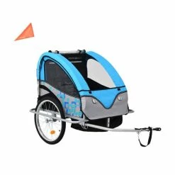 Remorque à Vélo Et Poussette Pour Enfants 2-en-1 Bleu Et Gris HB91377 -SUR - Avis / Test