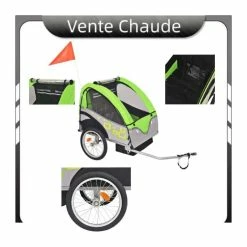 VGEBY Loisirs De Plein Air Remorque De Vélo Pour Enfants Gris Et Vert 30 Kg Nouvelle Arrivee - Avis / Test