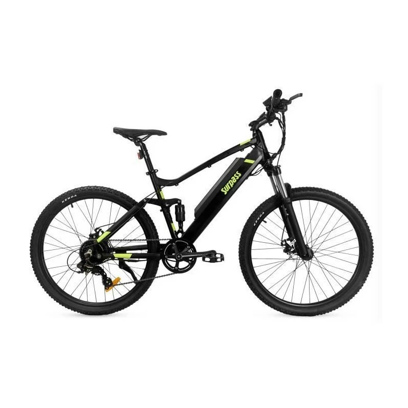 VTT Électrique Tout Suspendu SURPASS 14 Ah - Cadre Alu Noir Mat - 8 Vitesses Dérailleur Shimano® - Freins à Disque - Avis / Test